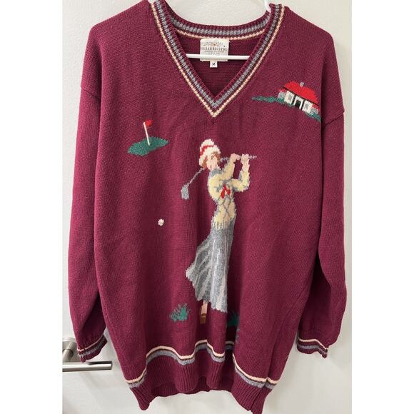 Vtg 1993 Susan Bristol Lady Golfer Cotton Ramie V-neck Sweater Size Medium Golf - Picture 4 of 7
